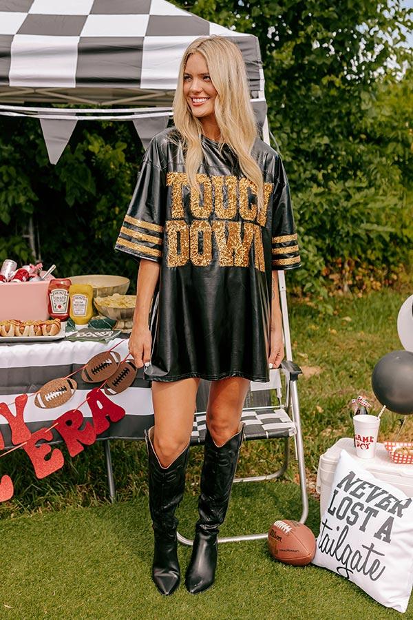 It's A Touch Down Faux Leather Mini Dress in Black Product Image