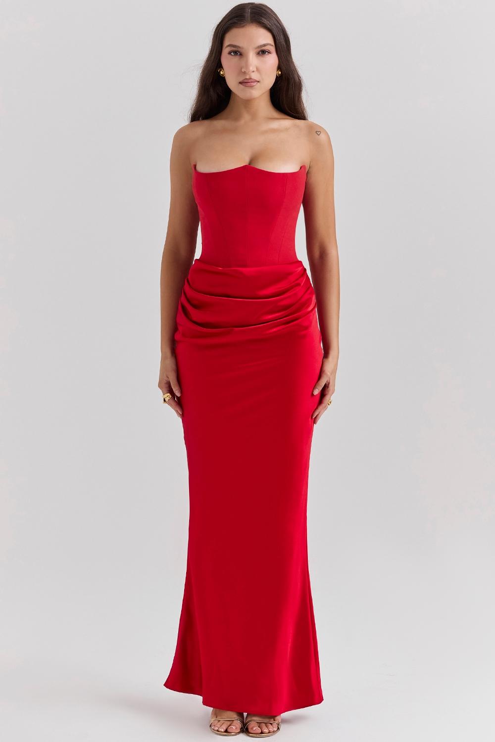 Persephone  scarlet strapless corset maxi dress Product Image