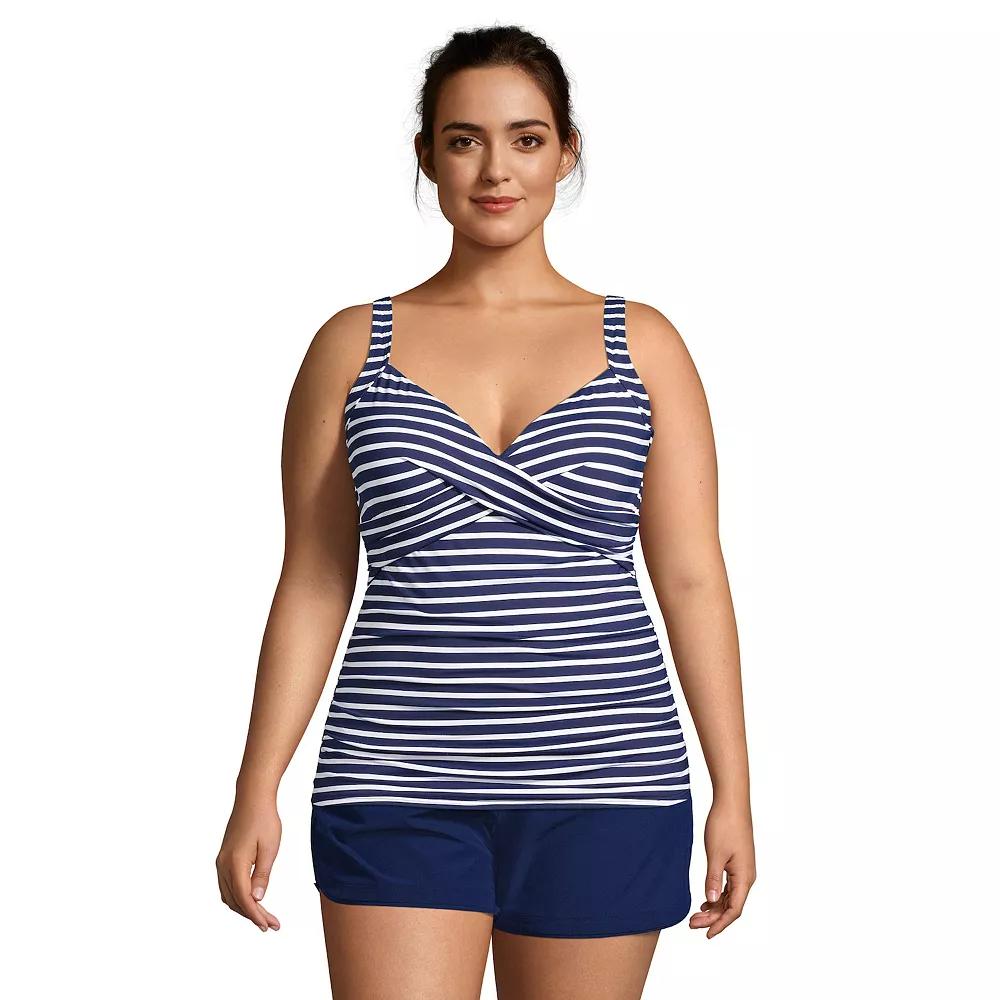 Plus Size Lands' End Bust-Enhancer DDD-Cup Tankini Swim Top, Women's, Size: 24W Ddd, Blue White Stripe Product Image