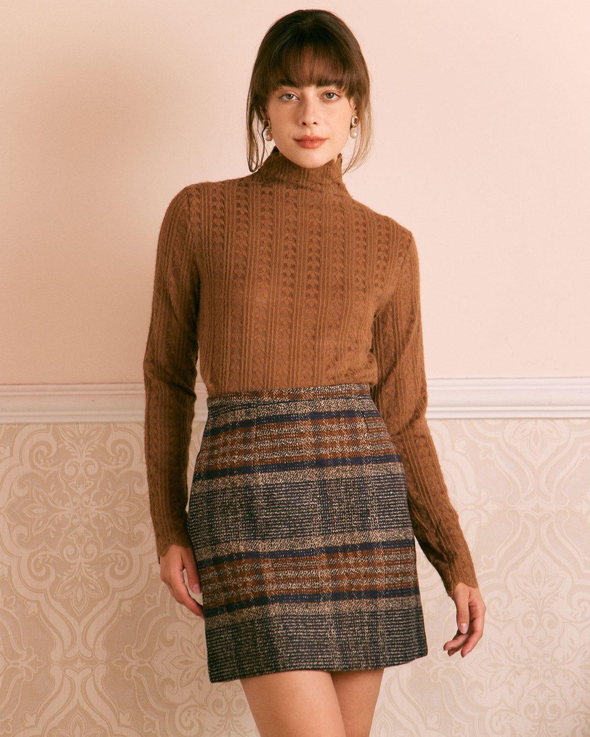 The Brown Natural Waisted Striped Mini Skirt Product Image