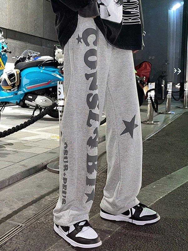 Men's Letter Star Graphic Loose Sweatpants Product Image