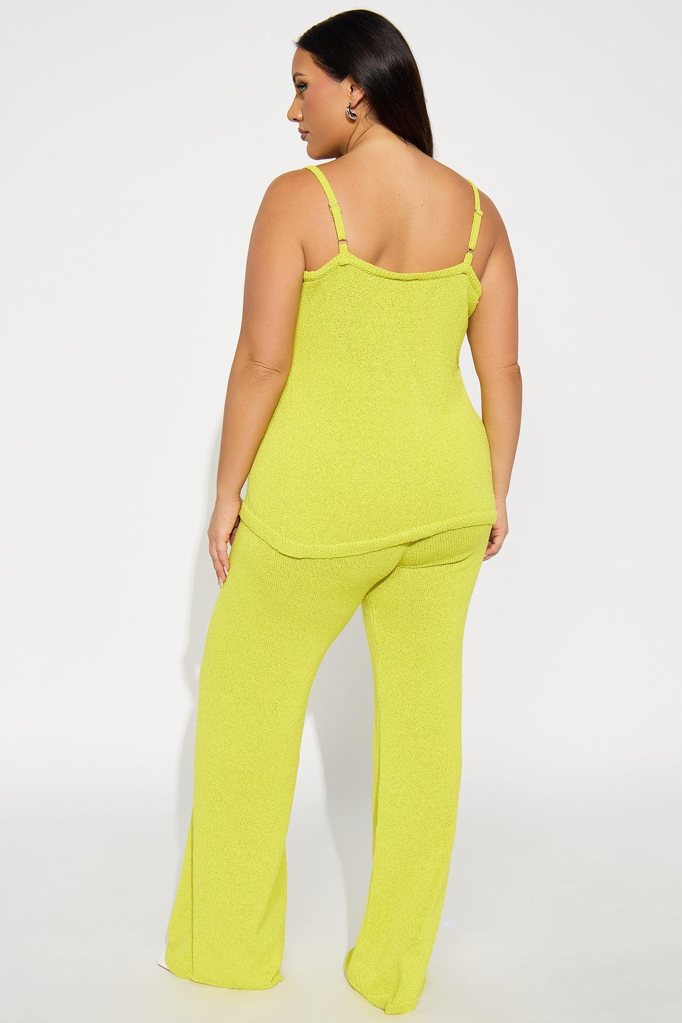Bella Button Front Knit Pant Set - Chartreuse Female Product Image