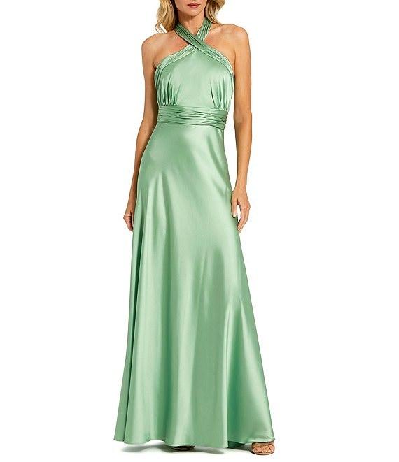 Mac Duggal Satin Halter Neck Sleeveless Gown Product Image