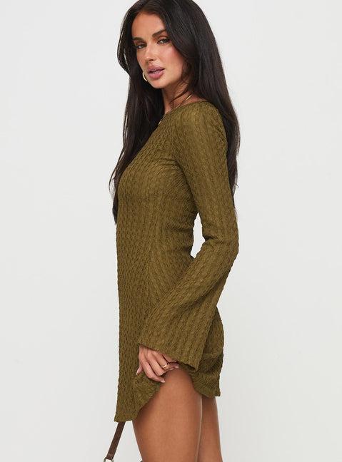 Lukea Long Sleeve Ribbed Mini Dress Olive Product Image