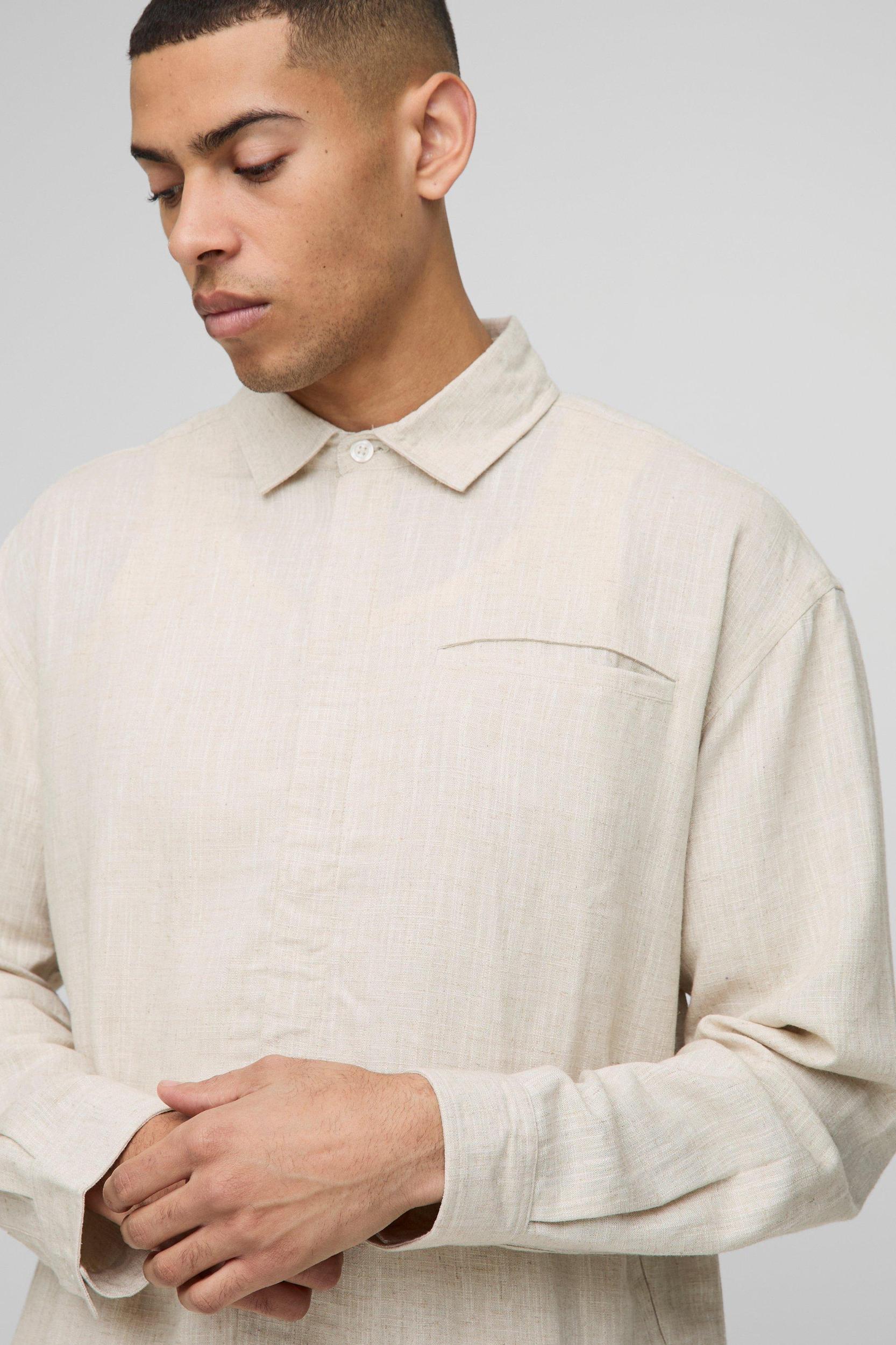 Heavyweight Linen Oversized Concealed Placket Shirt Jacket | boohooMAN USA Product Image