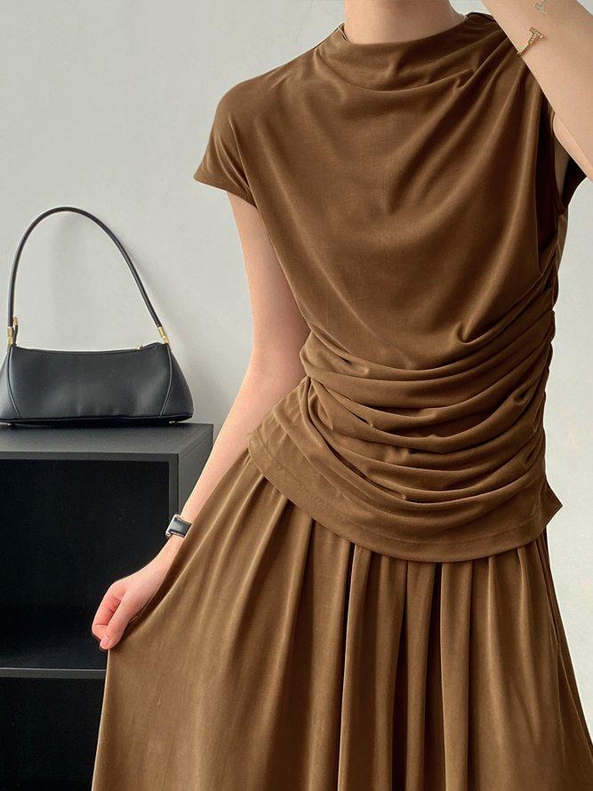 Short Sleeves Solid Color Mock Neck T-Shirts Tops Product Image