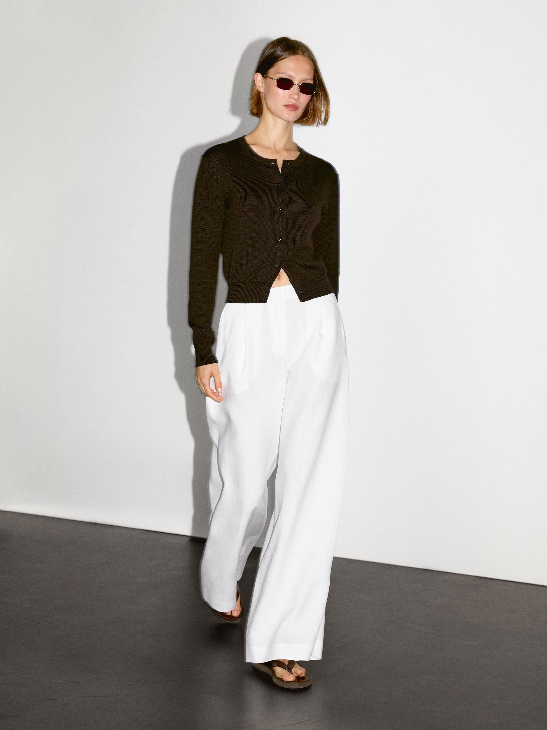 Knit cardigan with rhinestone button detail Product Image