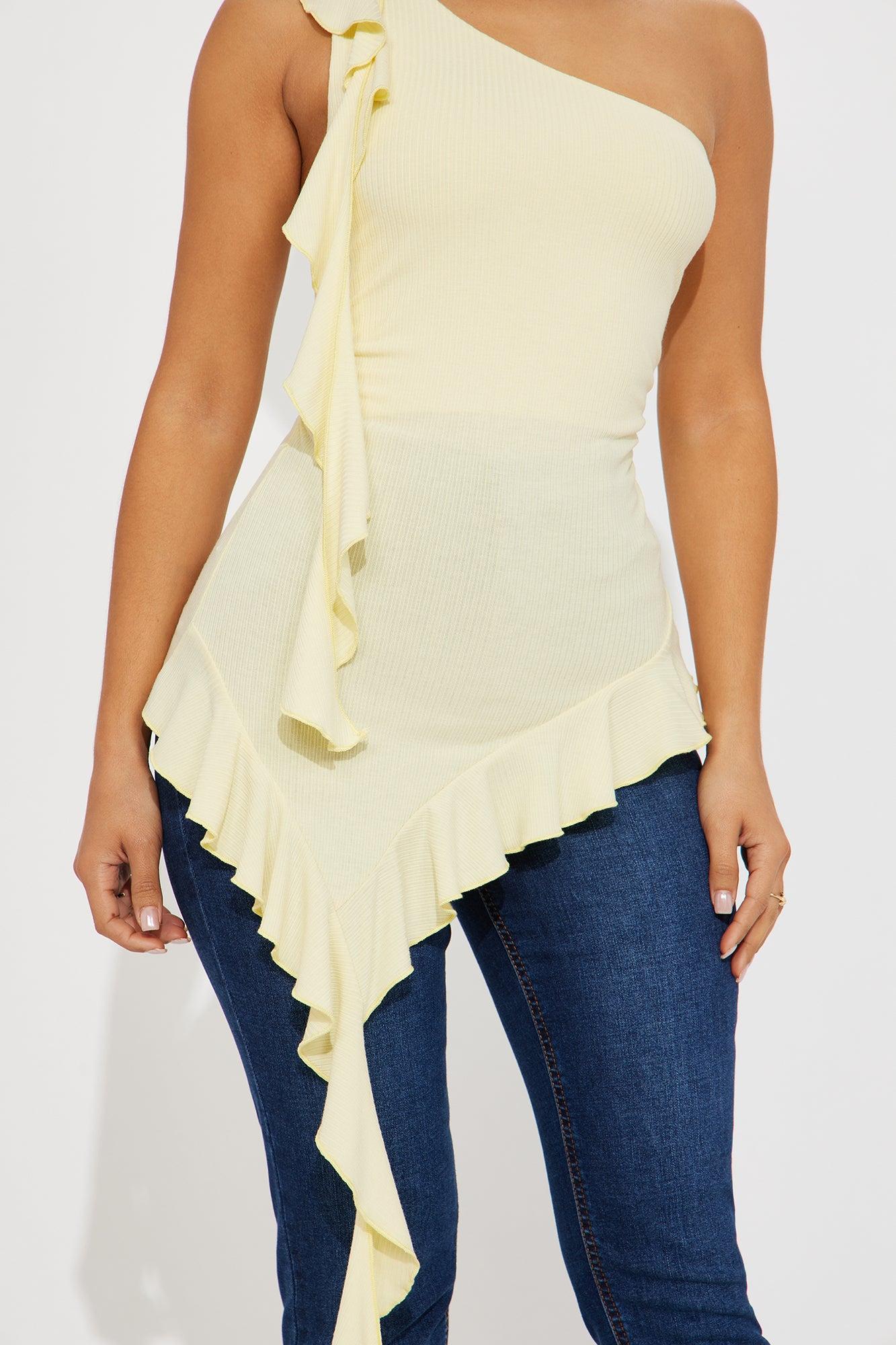 Sunday Treat Asymmetrical Ruffle Top - Butter Yellow Product Image