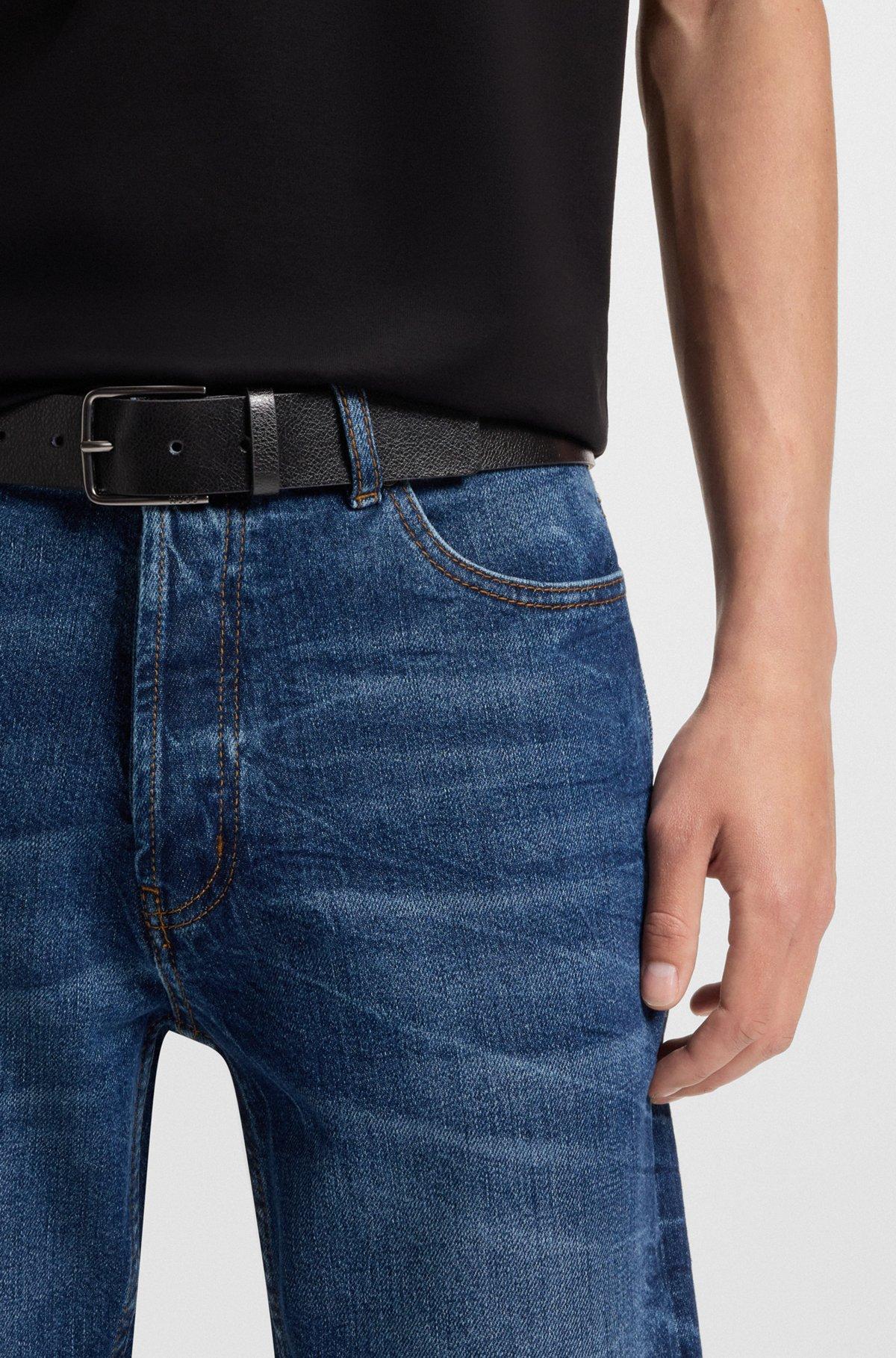 Leather belt with brushed-gunmetal buckle Product Image