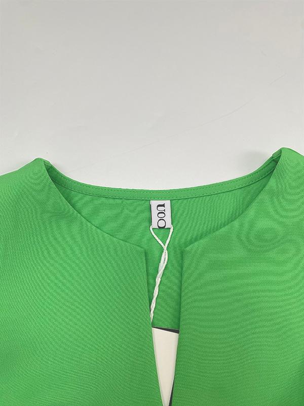 Half Sleeves High Waisted Solid Color Tied Waist V-Neck Maxi Dresses Product Image