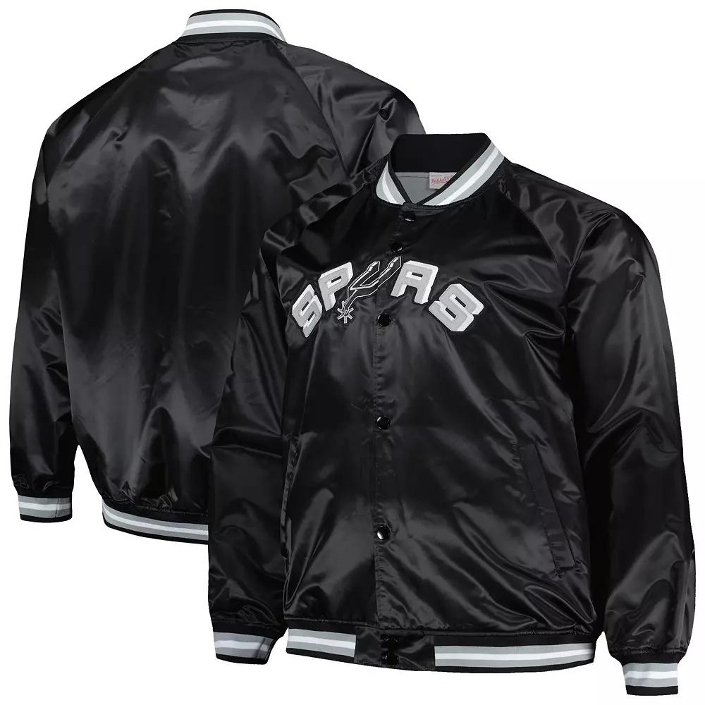 Men's Mitchell & Ness Black San Antonio Spurs Big & Tall Hardwood Classics Wordmark Satin Raglan Full-Zip Jacket,  Product Image