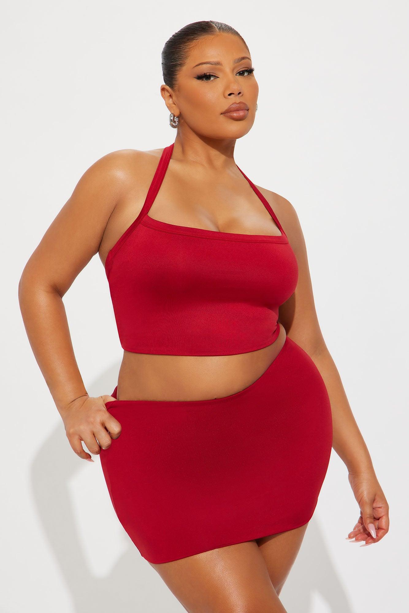 Contour Double Lined Cropped Halter Top - Red Female Product Image