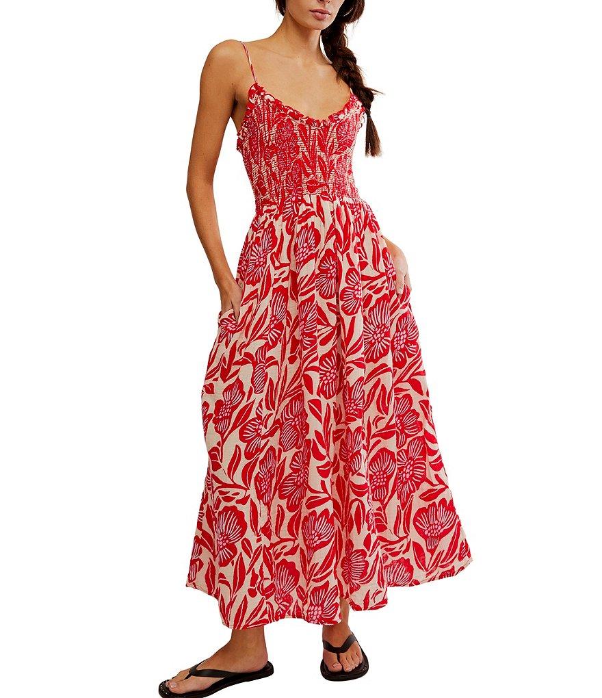 Free People Sweet Nothings Floral Print Smocked V-Neck Sleeveless Maxi Dress Product Image