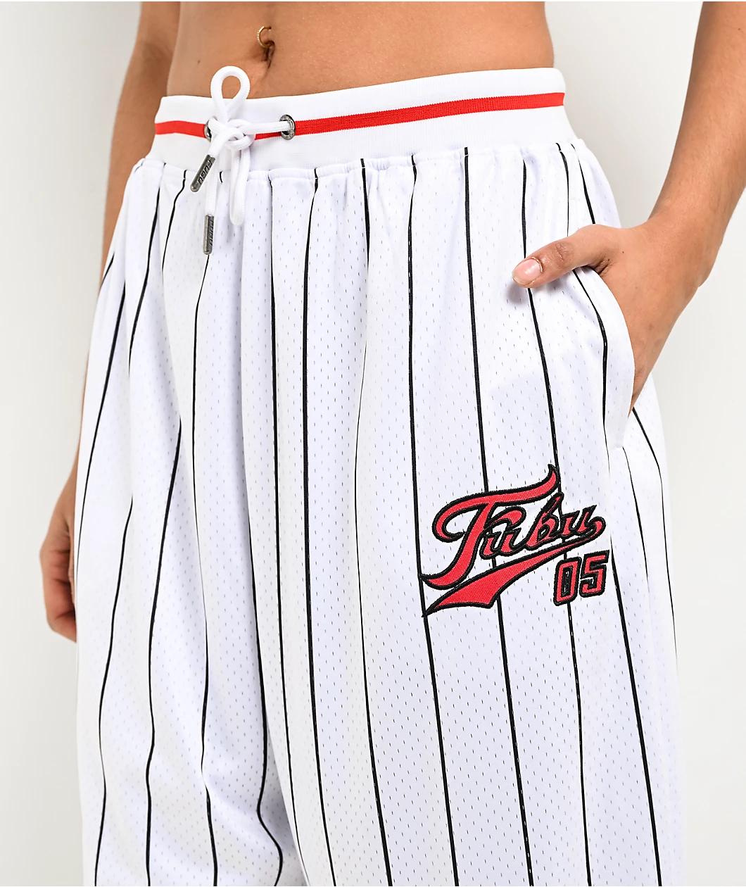 FUBU Varsity Pinstripe White Mesh Shorts Product Image