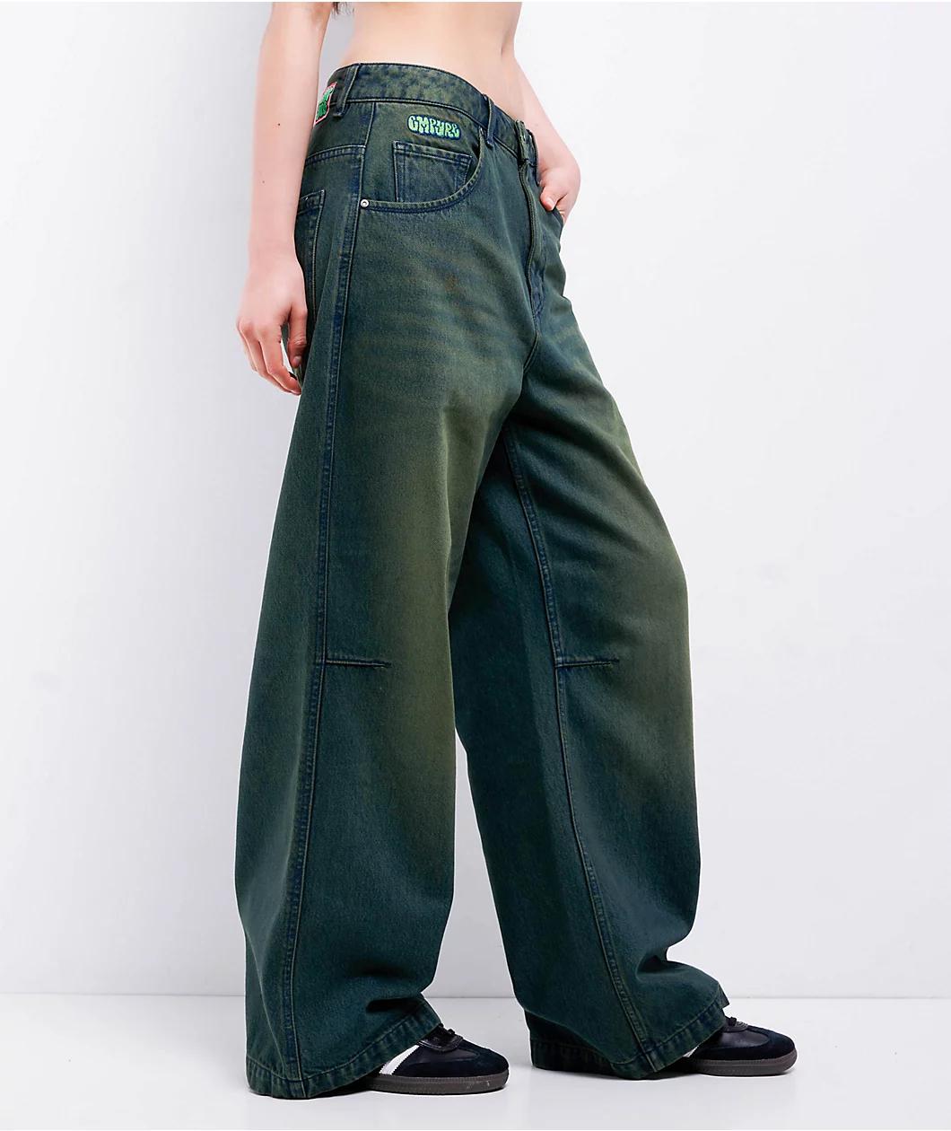 Empyre Extent Willow Green Wash Low Rise Wide Leg Jeans Product Image