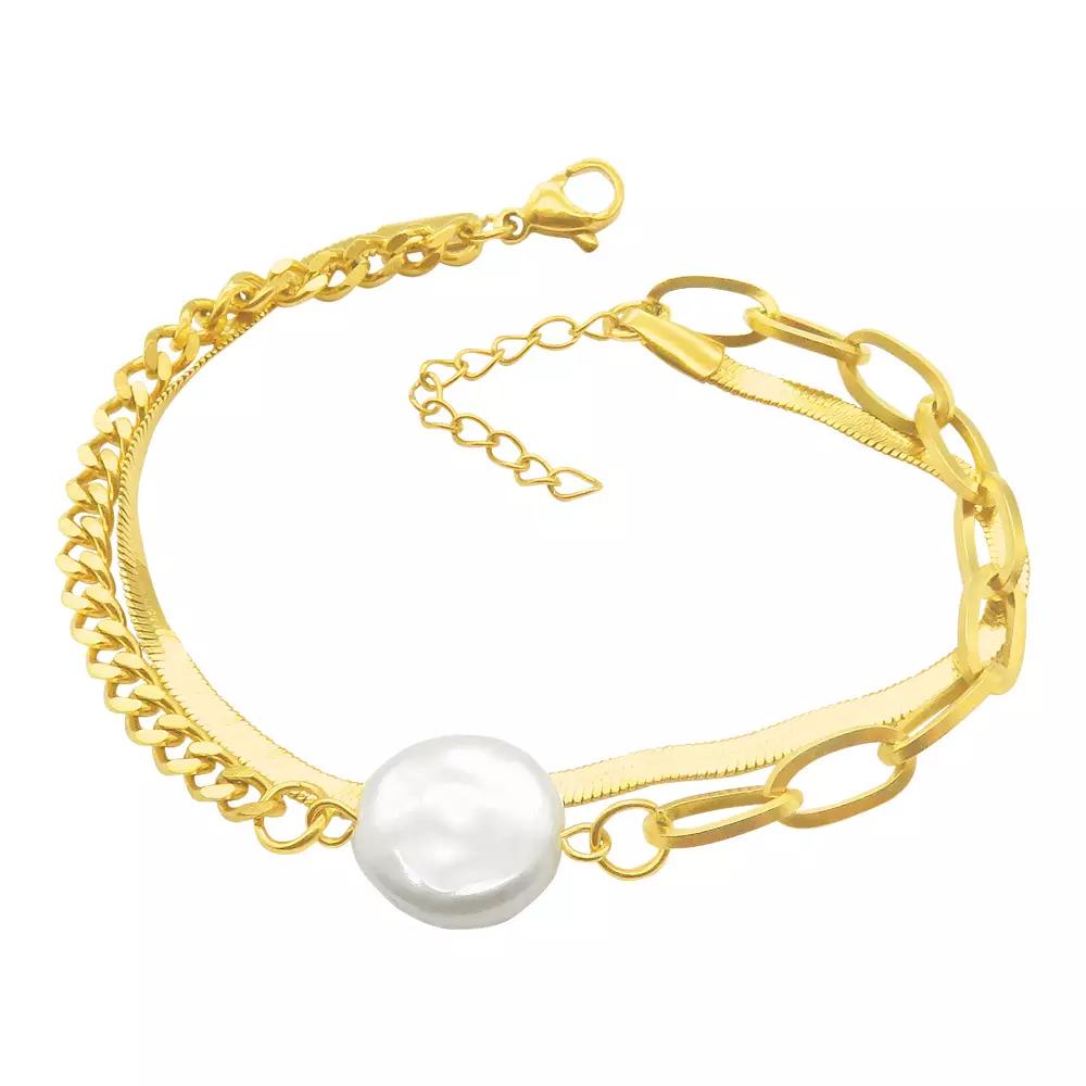 Adornia 14k Gold Plated Stainless Steel Mixed Chain Freshwater Cultured Pearl Bracelet, Women's, Size: 7", Gold Tone Product Image