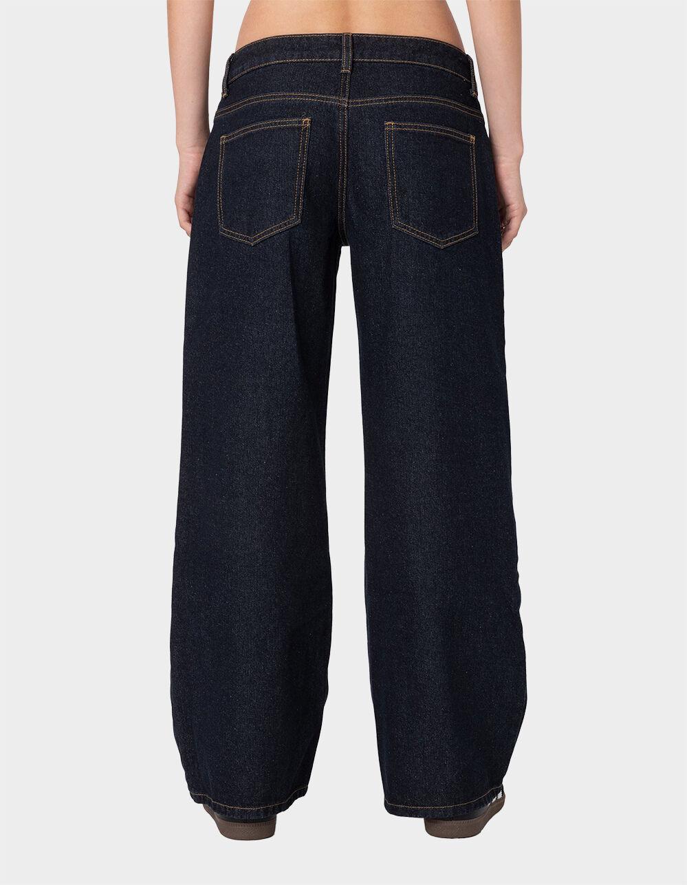 EDIKTED Petite Raelynn Washed Low Rise Jeans - DARK BLUE Product Image