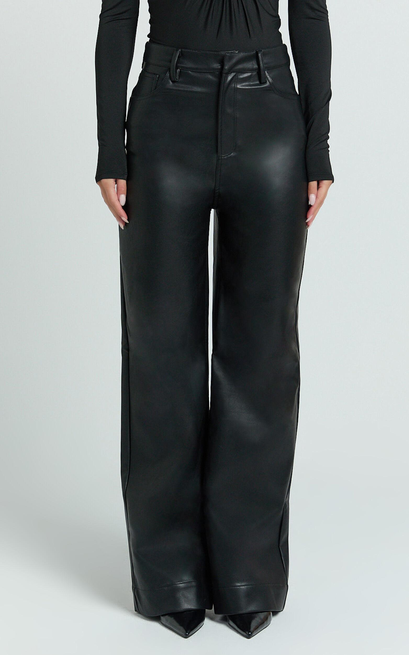 Ella Pants - High Waist Faux Leather Wide Leg Pants in Black Product Image