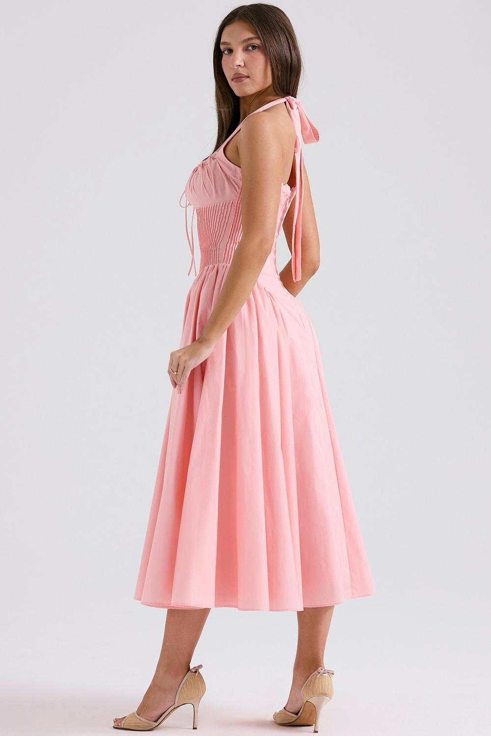 Adabella  rose pink cotton halter midi sundress Product Image