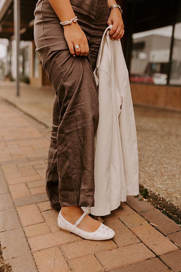 The Iris Rhinestone Embellished Faux Leather Flats in Cream Product Image