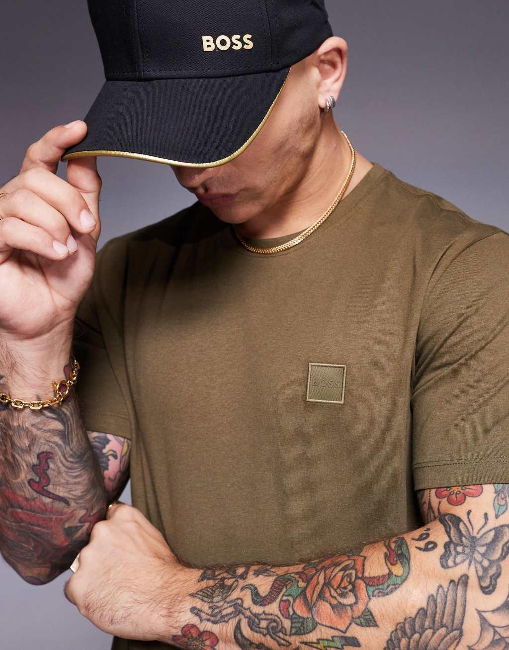 BOSS Orange Tales tonal logo t-shirt relaxed fit in tan Product Image