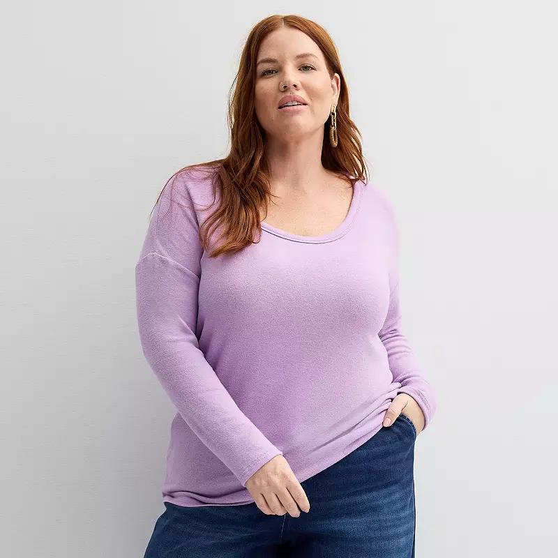 Plus Size Sonoma Goods For Life® Long Sleeve Scoopneck Pullover, Women's, Size: 1XL, Grey Product Image