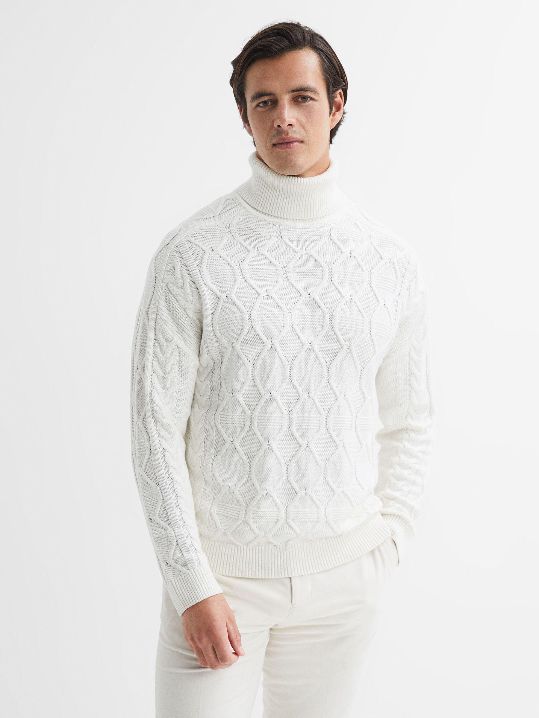 Cable Knitted Roll Neck Jumper in Ecru Product Image