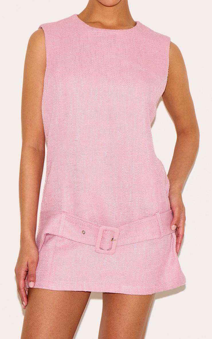 Petite Pale Rose Tweed Belted Shift Dress Product Image
