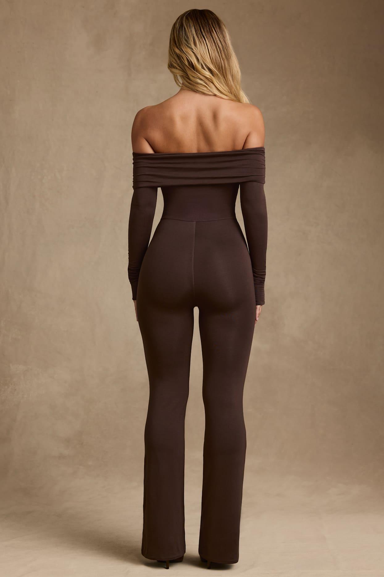 Modal Off-Shoulder Jumpsuit in Chocolate Brown Product Image
