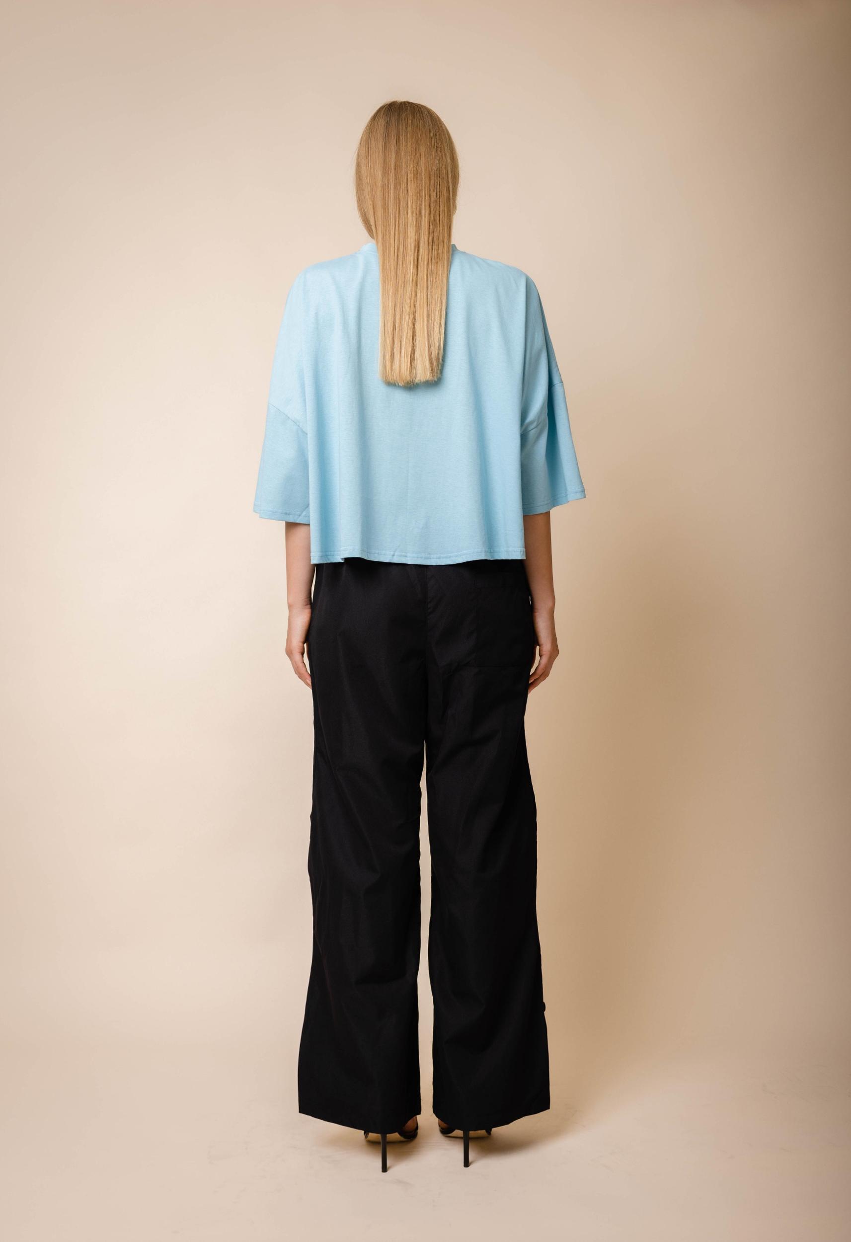 Embroidered Seashell Cropped Tee in Blue Product Image