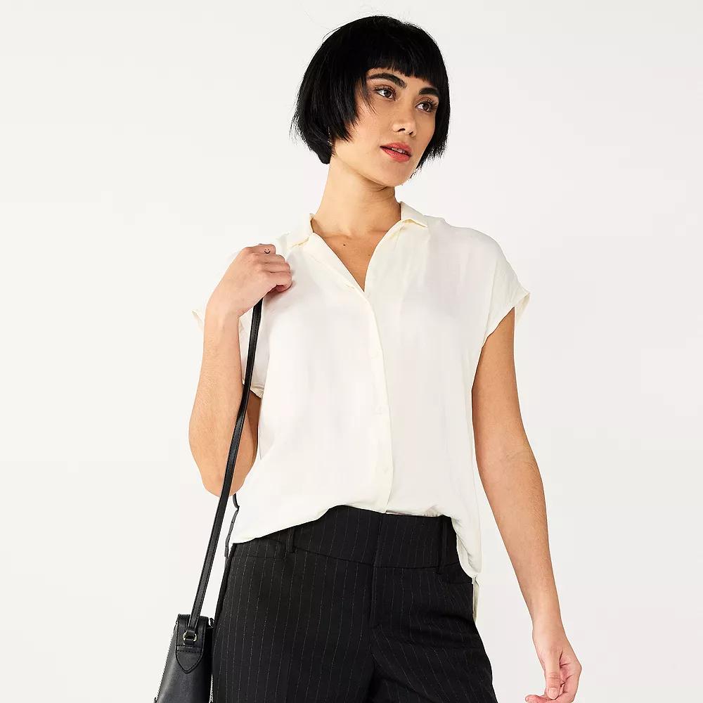 Women's Petite Nine West Short Sleeve Easy Lapel Shirt,  Product Image