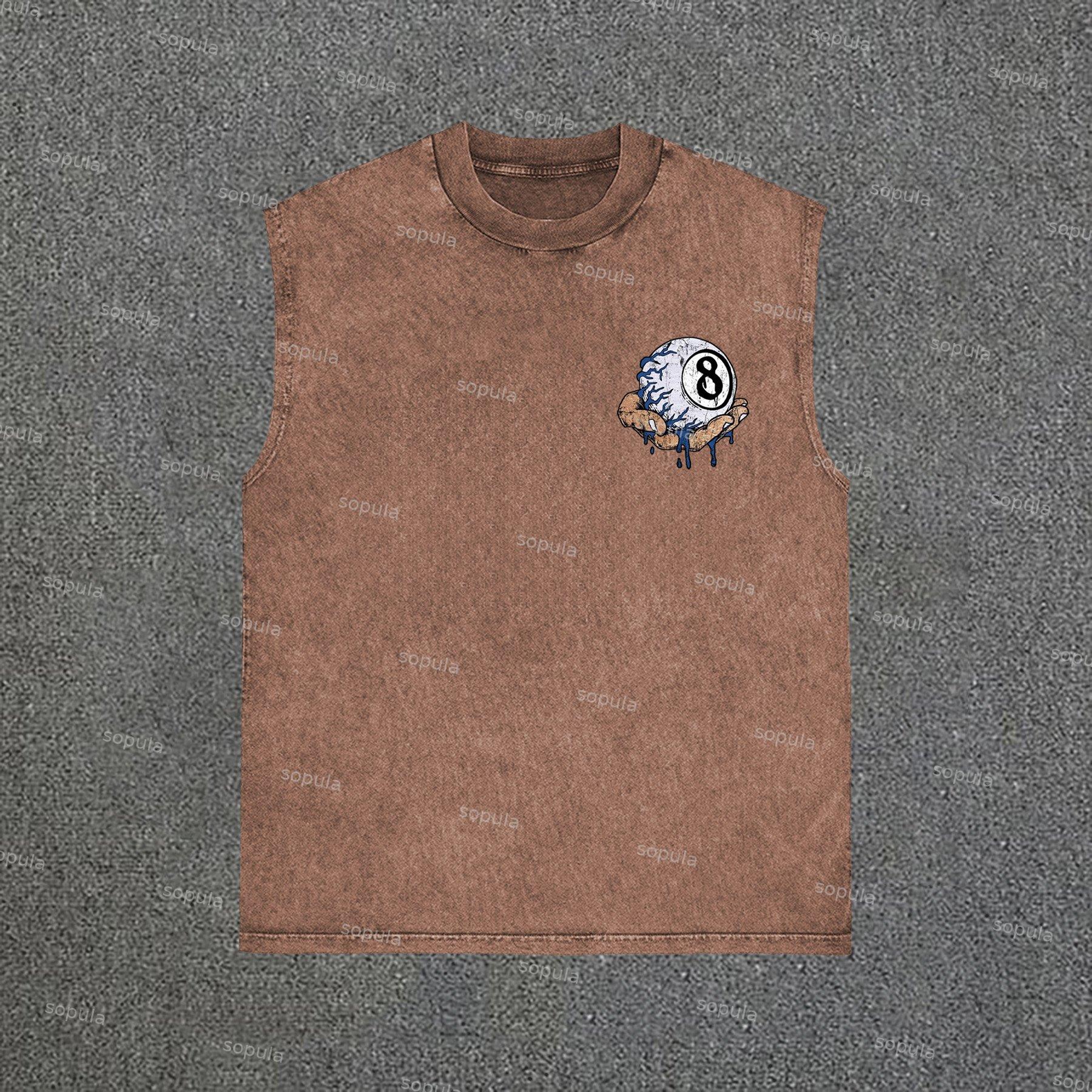 Hand Holding 8 Ball Fun Retro Print Vintage Wash Sleeveless Tank Top Product Image