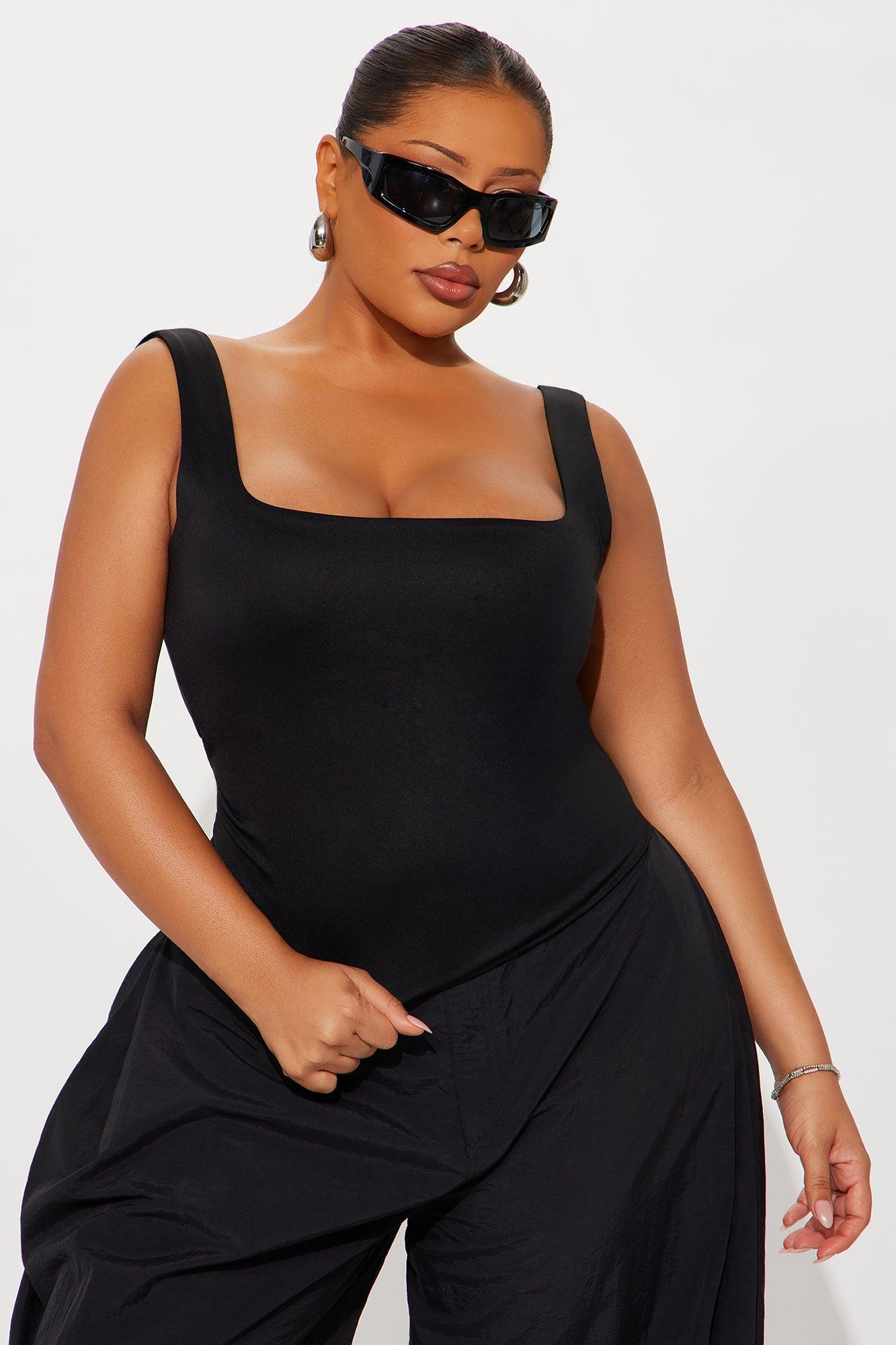 Contour Double Lined Square Neck Tank Top - Black Female Product Image