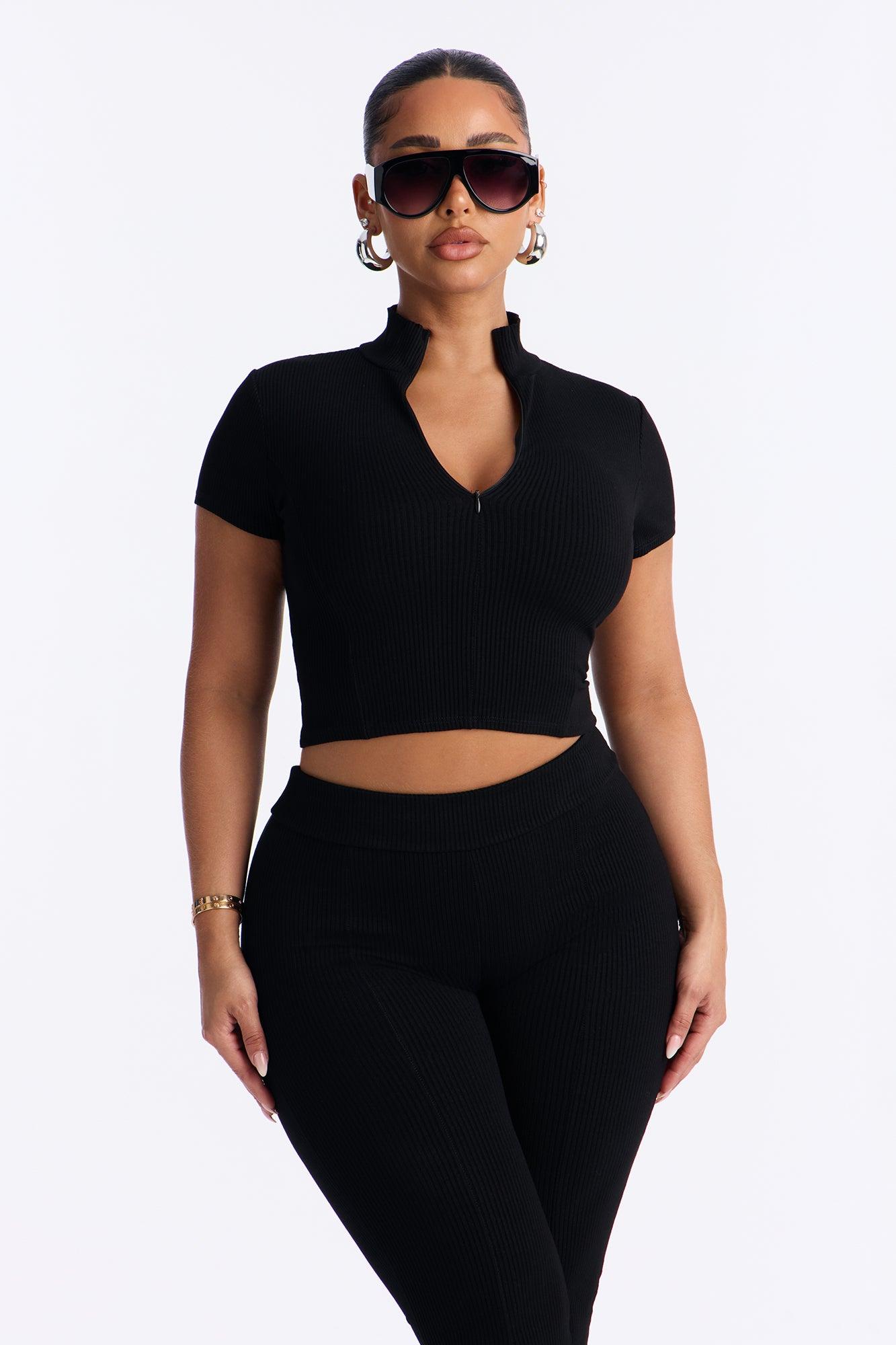 Mia Zip Snatched Pant Set - Black Female Product Image