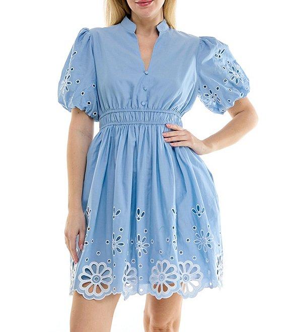 Moda Tara Short Sleeve V-Neck Eyelet Dress Product Image