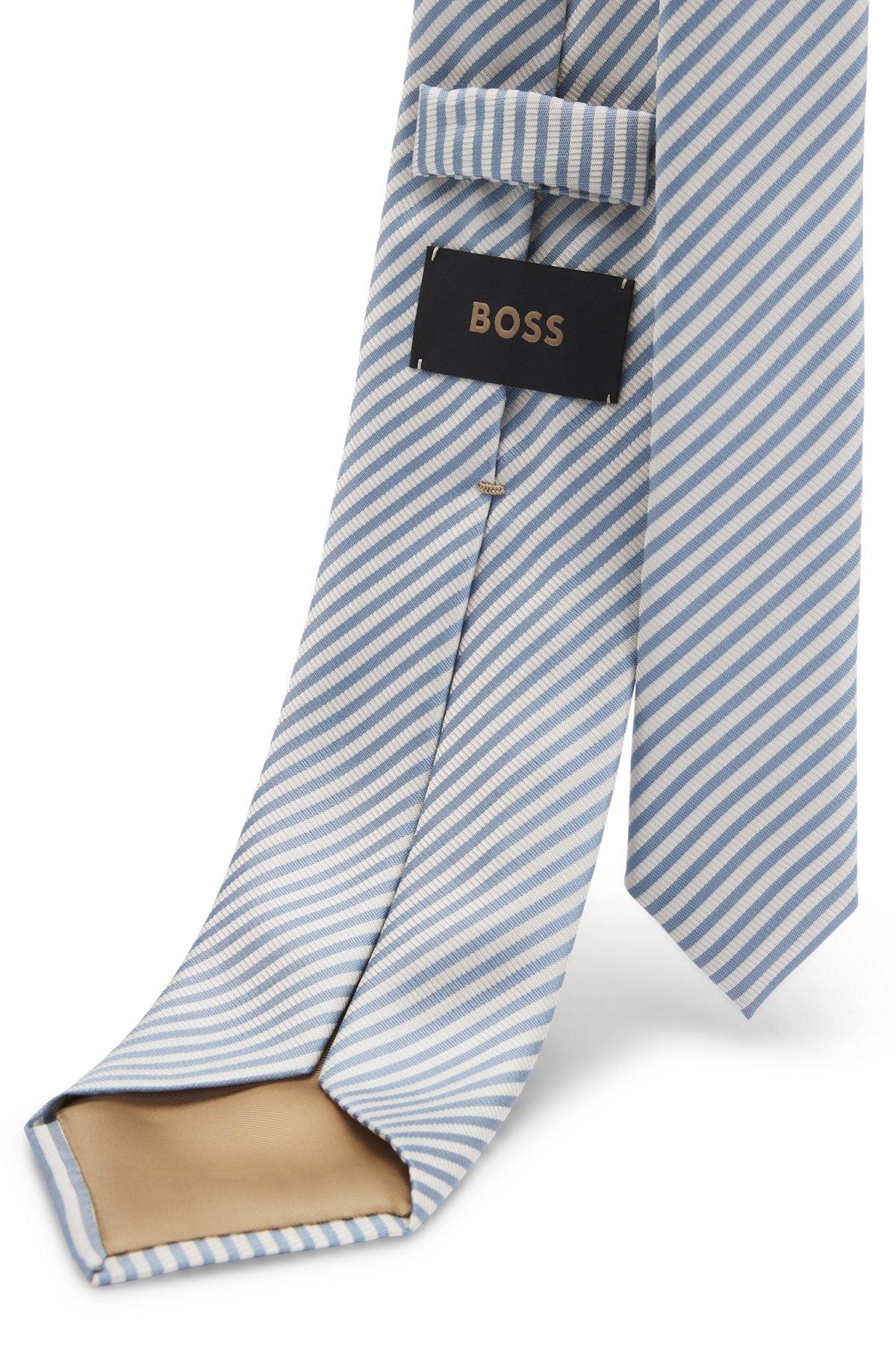 BOSS - Italian-silk tie with diagonal stripe - Light Blue Product Image