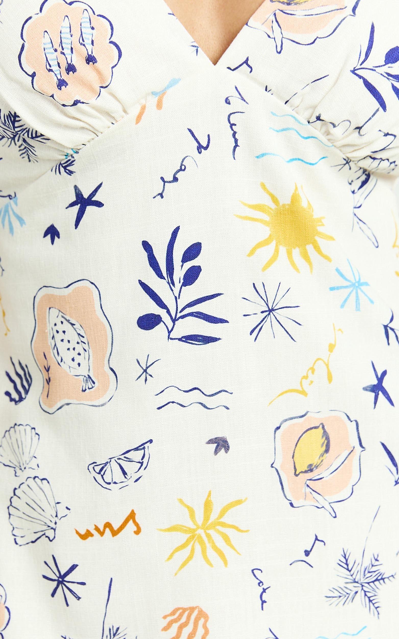 Posie Mini Dress - Linen Shoulder Tie Plunge Slip Dress in Soleil Print Product Image