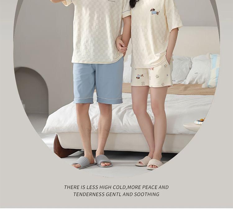 Couple Matching Pajama Set: Short-Sleeve Dog Print T-Shirt + Shorts Product Image