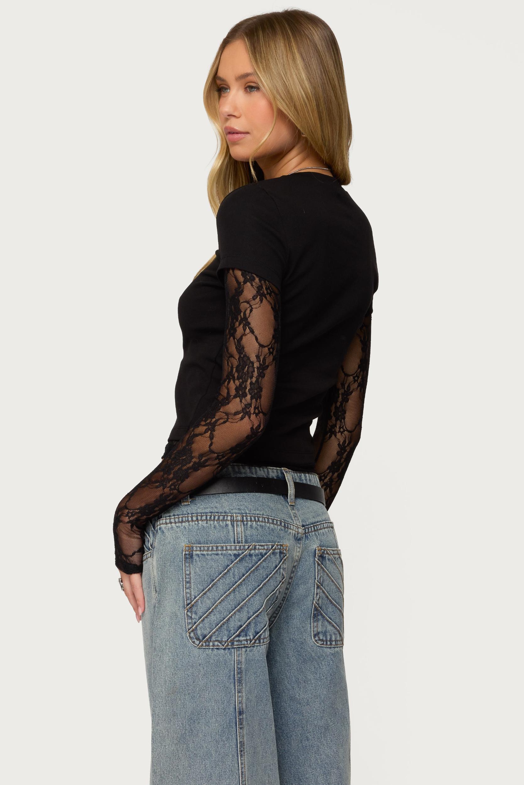 Layered Lace Sleeve Top Product Image
