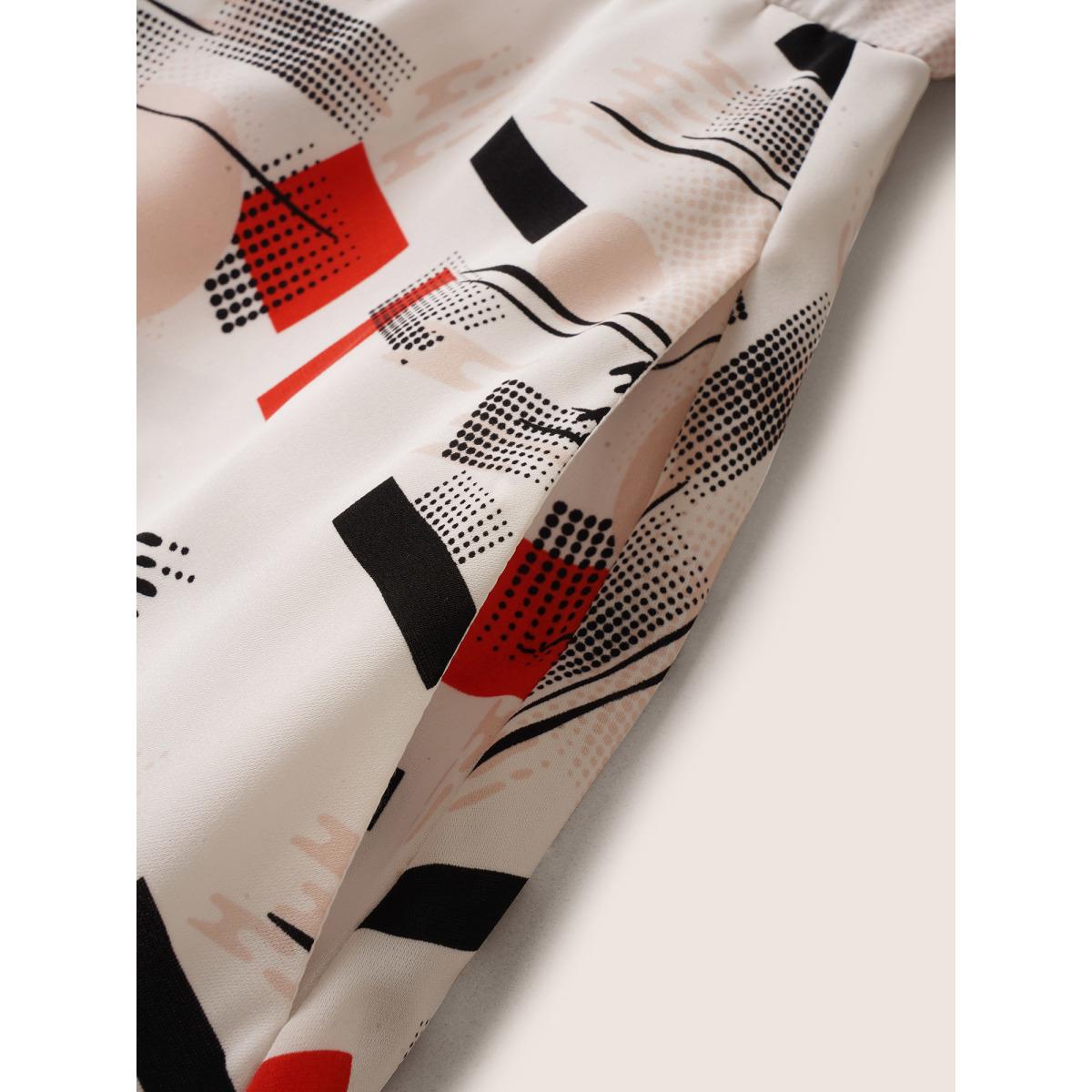 Plus Size Geometric Flat Collar With V Notch Batwing Sleeve Dress Multicolor Women At the Office Belted Flat collar with V-notch Short sleeve Curvy Midi Dress BloomChic 18-20/2X Product Image