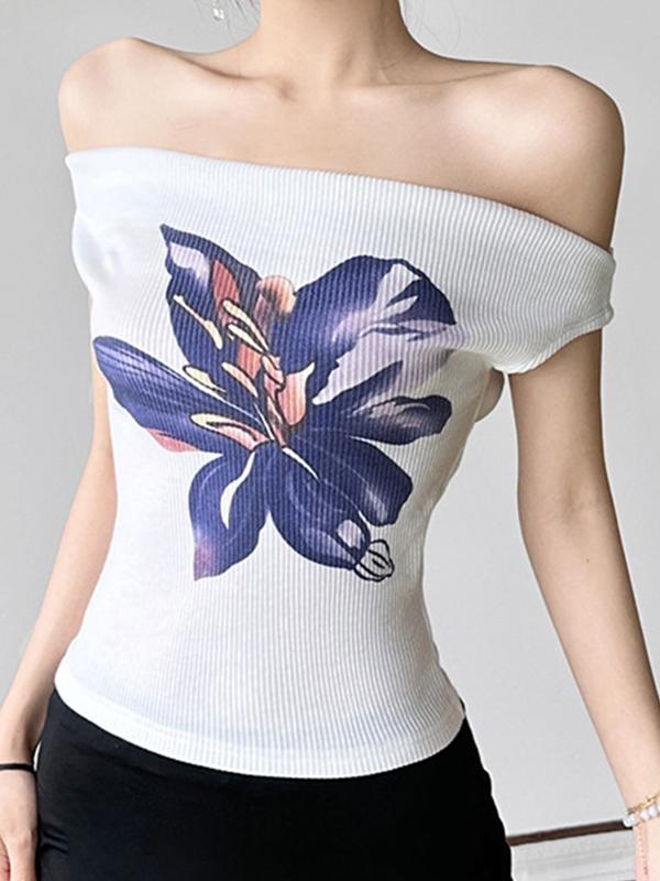 One Shoulder Print Short Sleeve Tee Product Image