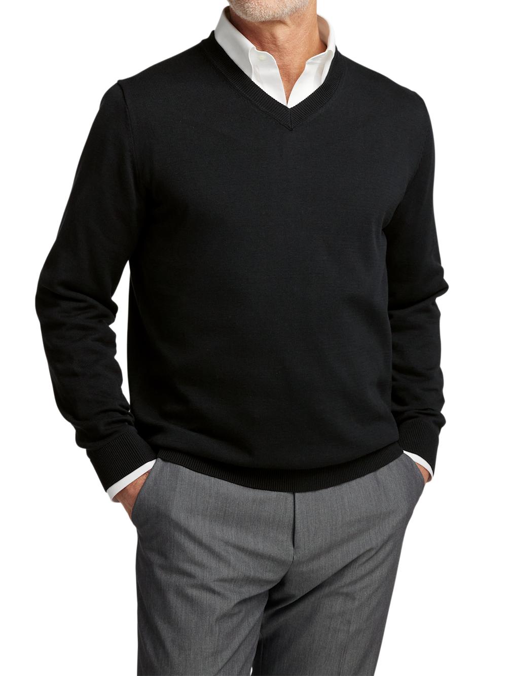Supima Cotton V-neck Sweater - Black Product Image