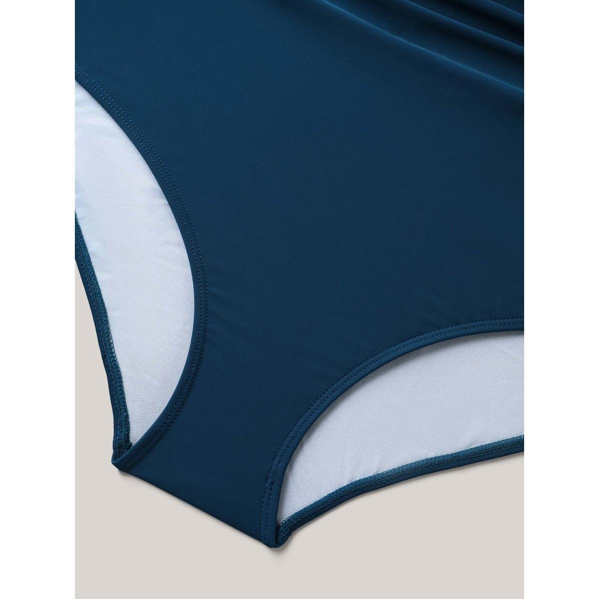 Plus Size Surplice Neckline Belted Plain One-Piece Swimsuit Women's Swimwear Stone Resort Tie knot Curve Bathing Suits High stretch One Pieces BloomChic 18-20/2X Product Image