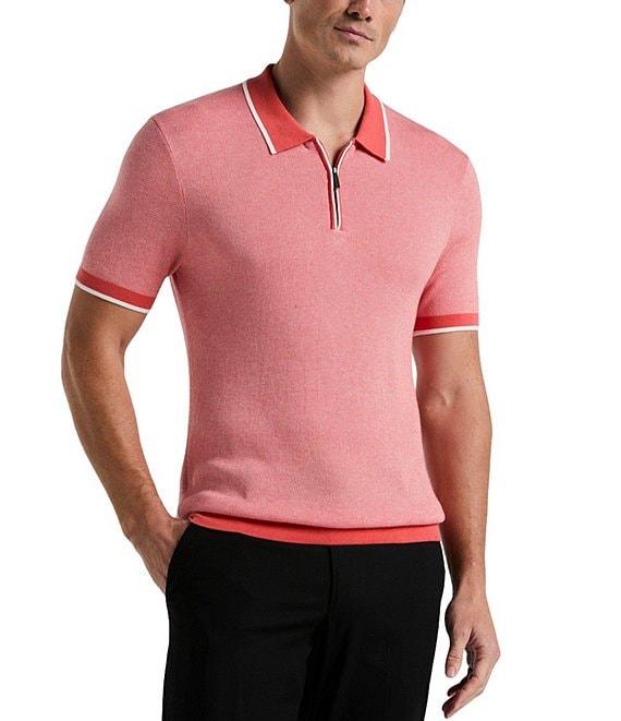 Perry Ellis Quarter-Zip Short Sleeve Polo Shirt Product Image