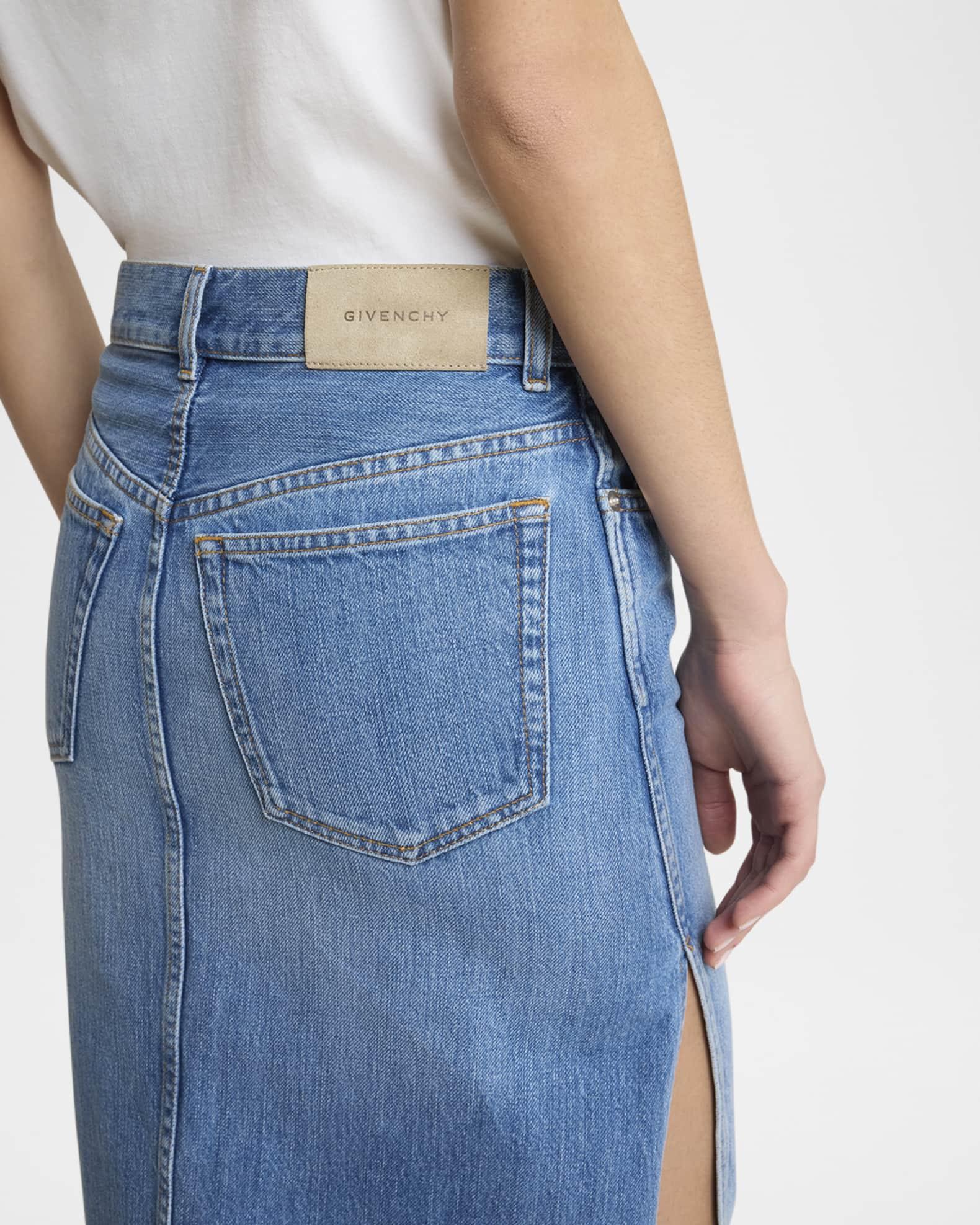 Side-Slit Denim Midi Skirt Product Image