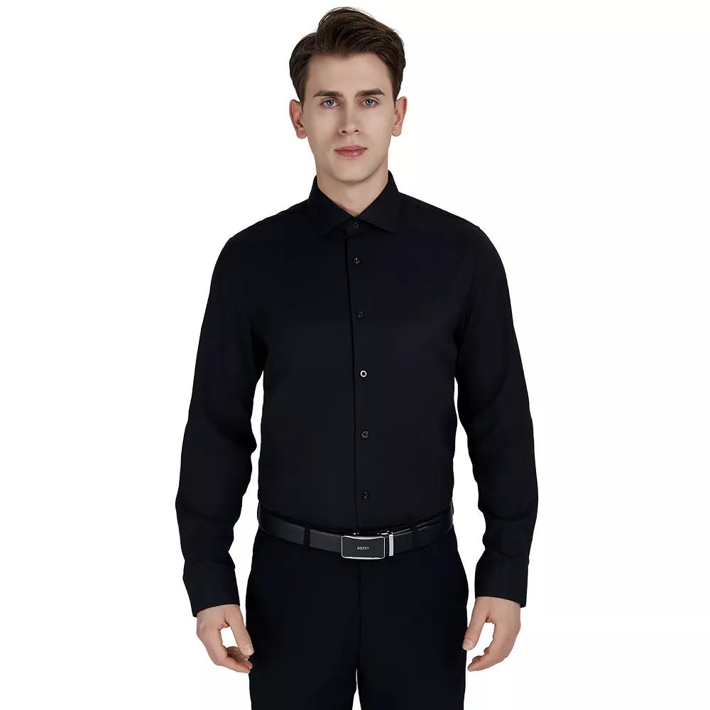 Men's Bespoke Slim-Fit Textured Easy Care Dress Shirt, Size: Large-34/35, Black Product Image