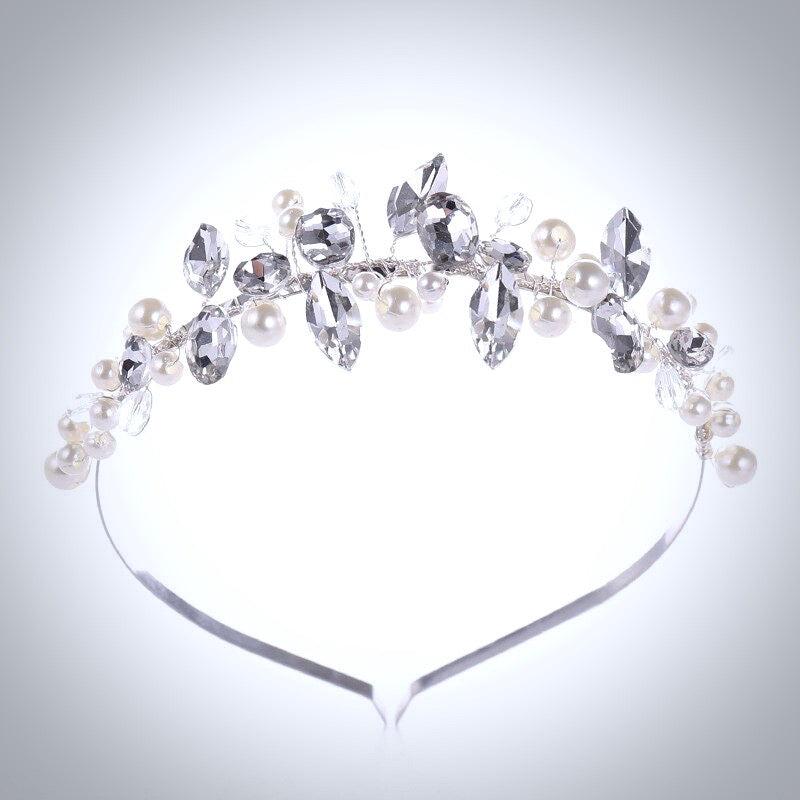 "Aleena" - Silver Pearl and Crystal Bridal Headband Product Image