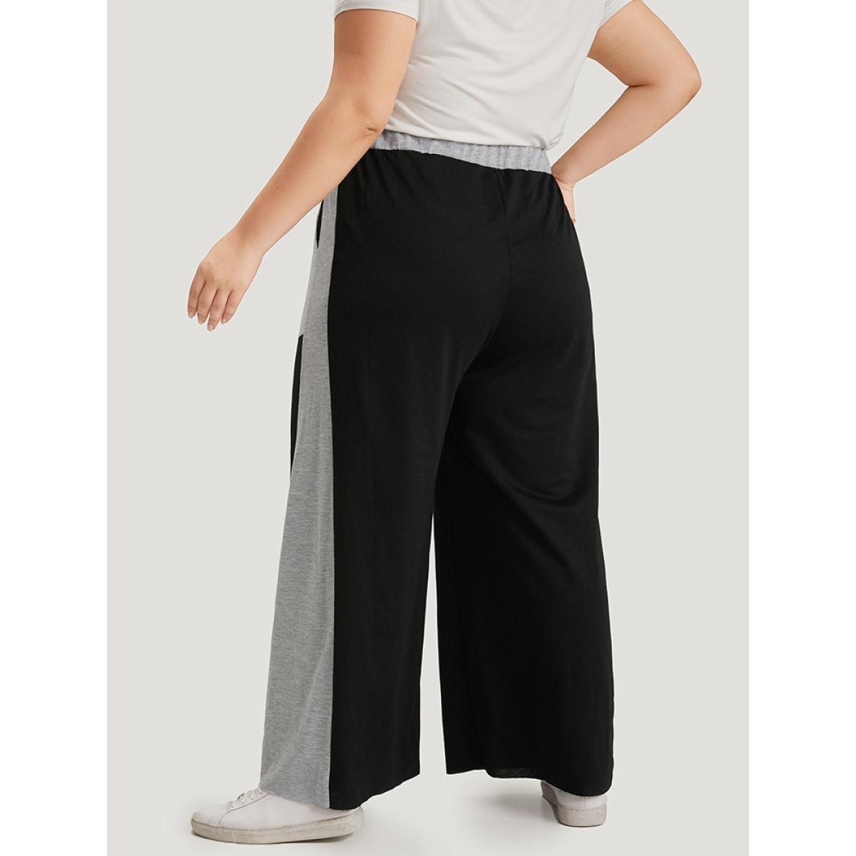 Color Block Contrast Slant Pocket Sweatpants Black Plus Size Women Casual Dailywear Contrast 18-20/2X Bloomchic Product Image