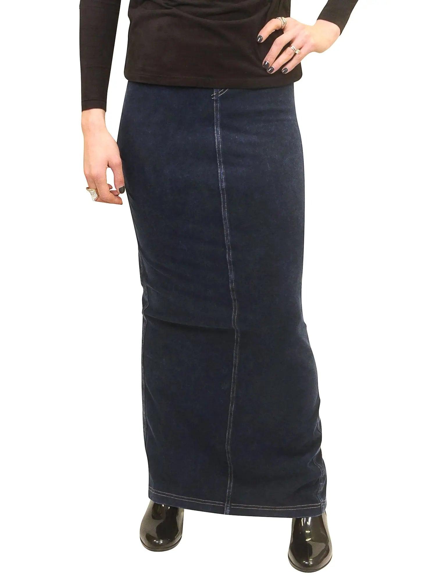 Hard Tail Long Denim Closed Slit Skirt (Style WJ-114) Product Image