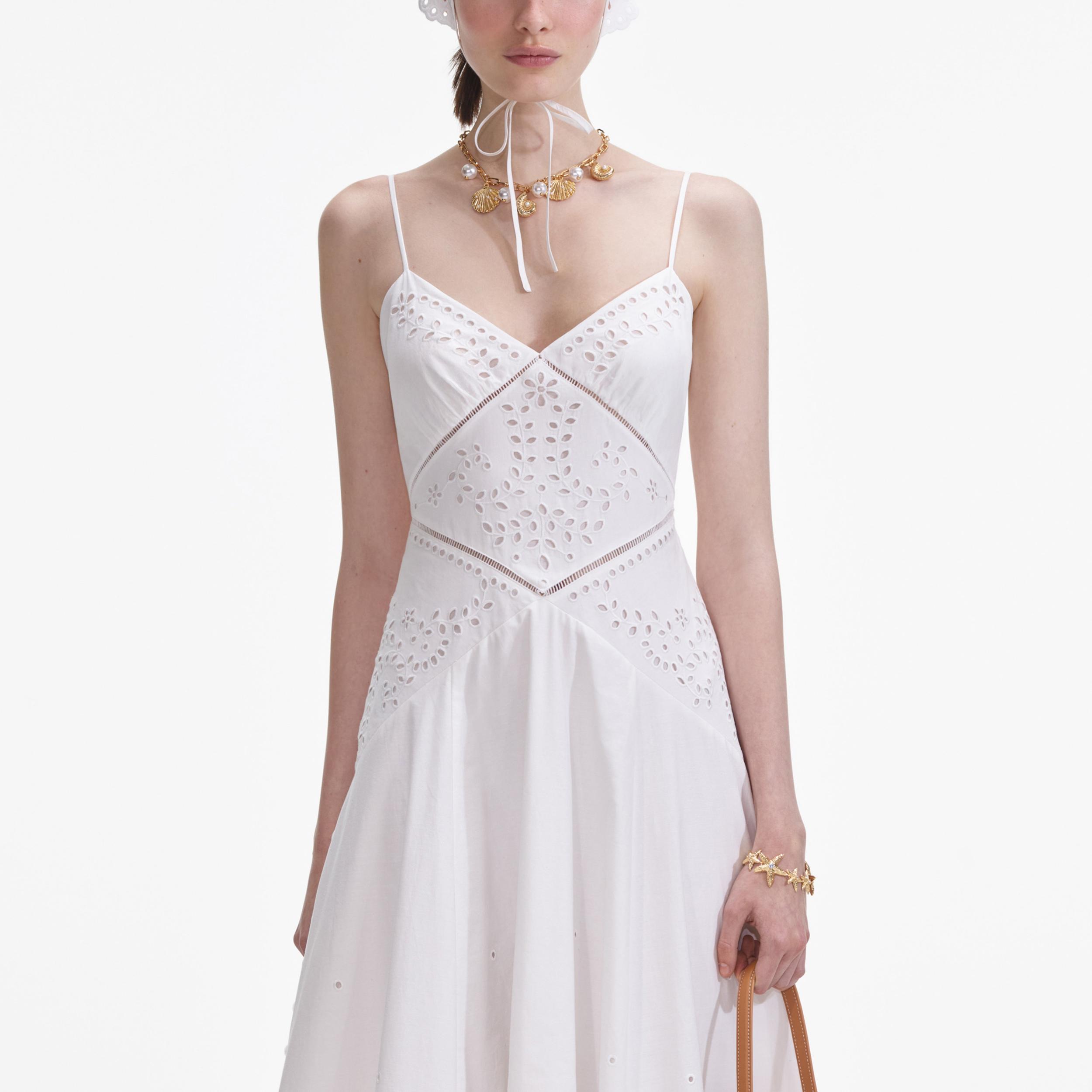 White Cotton Embroidered Maxi Dress Product Image